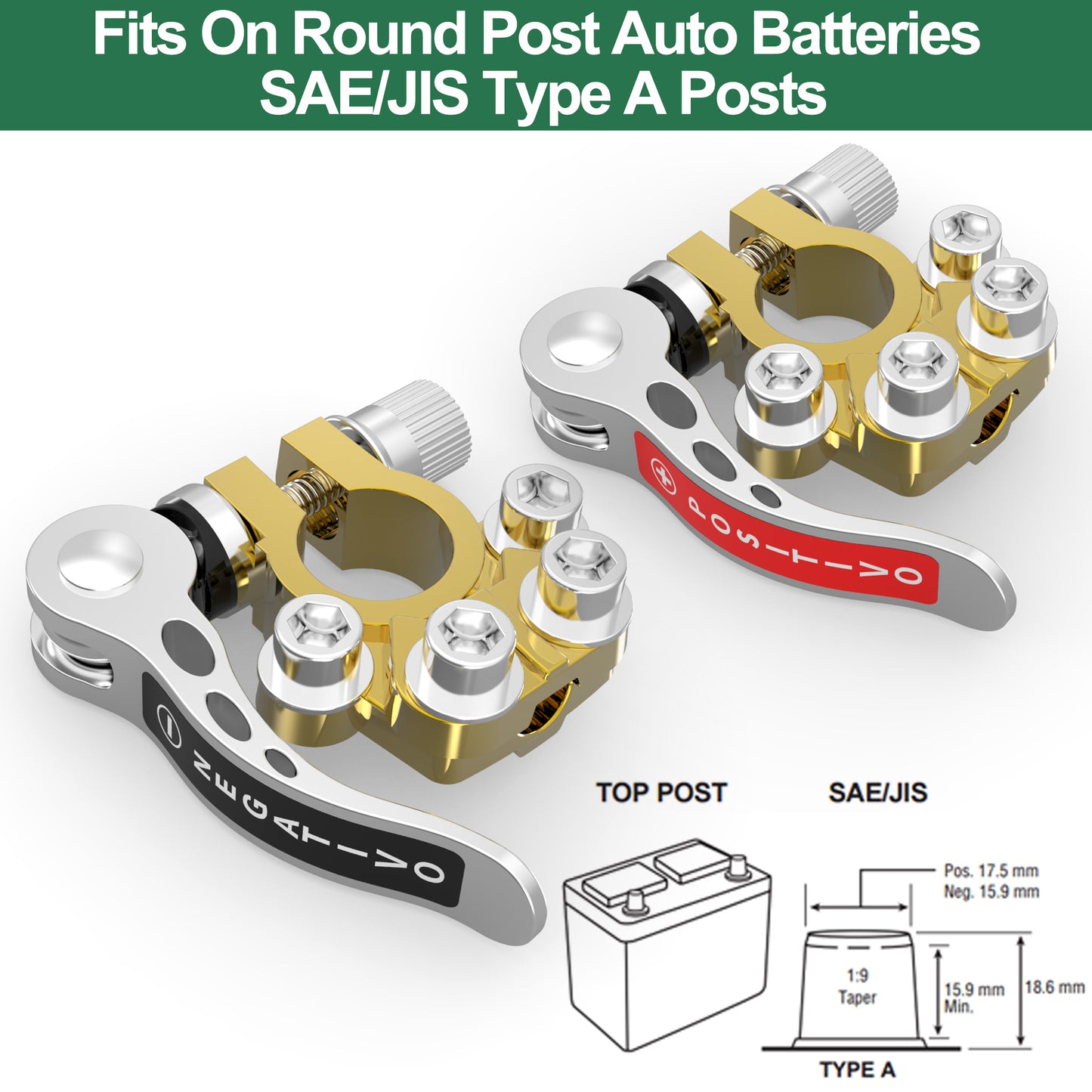LotFancy Battery Terminal Connectors, Quick Release Disconnect Car Battery Terminal, Positive Negative for SAE/JIS Type A Posts