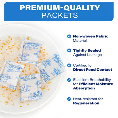 LotFancyIndicating Silica Gel Packets, 5 Gram 60 Packs, Moisture Absorber Dehumidifier, Rechargeable