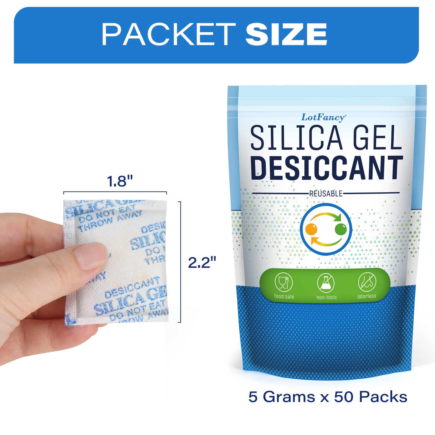 LotFancyIndicating Silica Gel Packets, 5 Gram 60 Packs, Moisture Absorber Dehumidifier, Rechargeable