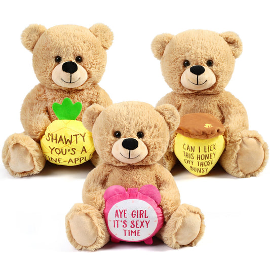 BenBen Teddy Bear for Girlfriend, Set of 3, 12 inch Valentines Day Gifts for Her, Funny Teddy Bear Stuffed Animal Plush Toy, for Wife, Women, Brown