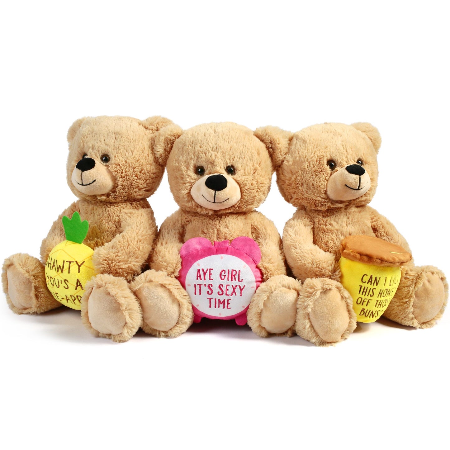 BenBen Teddy Bear for Girlfriend, Set of 3, 12 inch Valentines Day Gifts for Her, Funny Teddy Bear Stuffed Animal Plush Toy, for Wife, Women, Brown