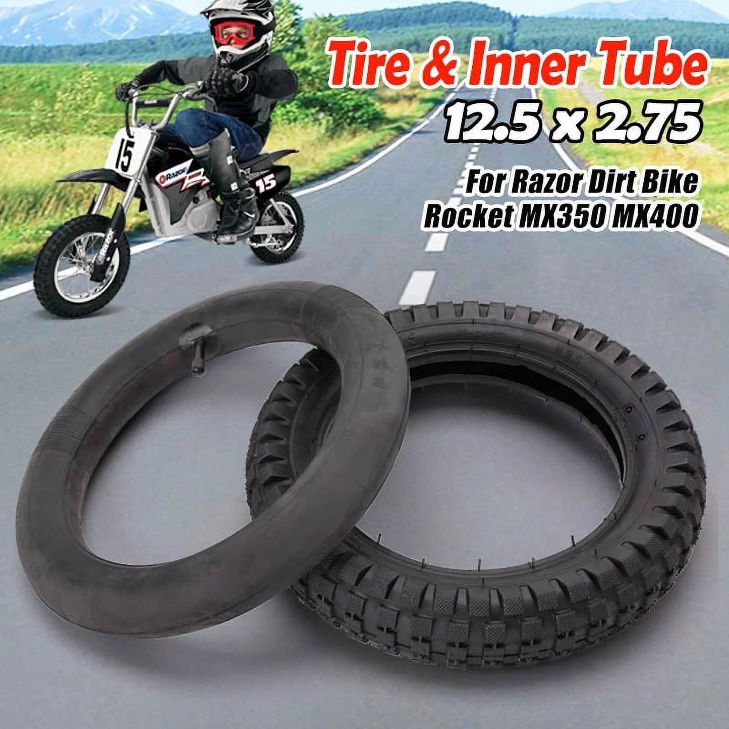 LotFancy 12.5x2.75 Tire and Inner Tube Set for Razor MX350 MX400 Dirt Rocket, x-Treme x-560, Black