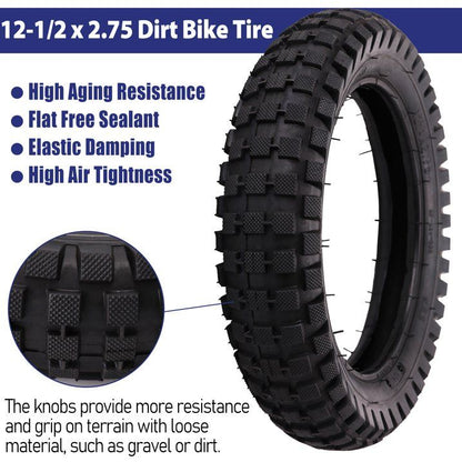 LotFancy 12.5x2.75 Tire and Inner Tube Set for Razor MX350 MX400 Dirt Rocket, x-Treme x-560, Black