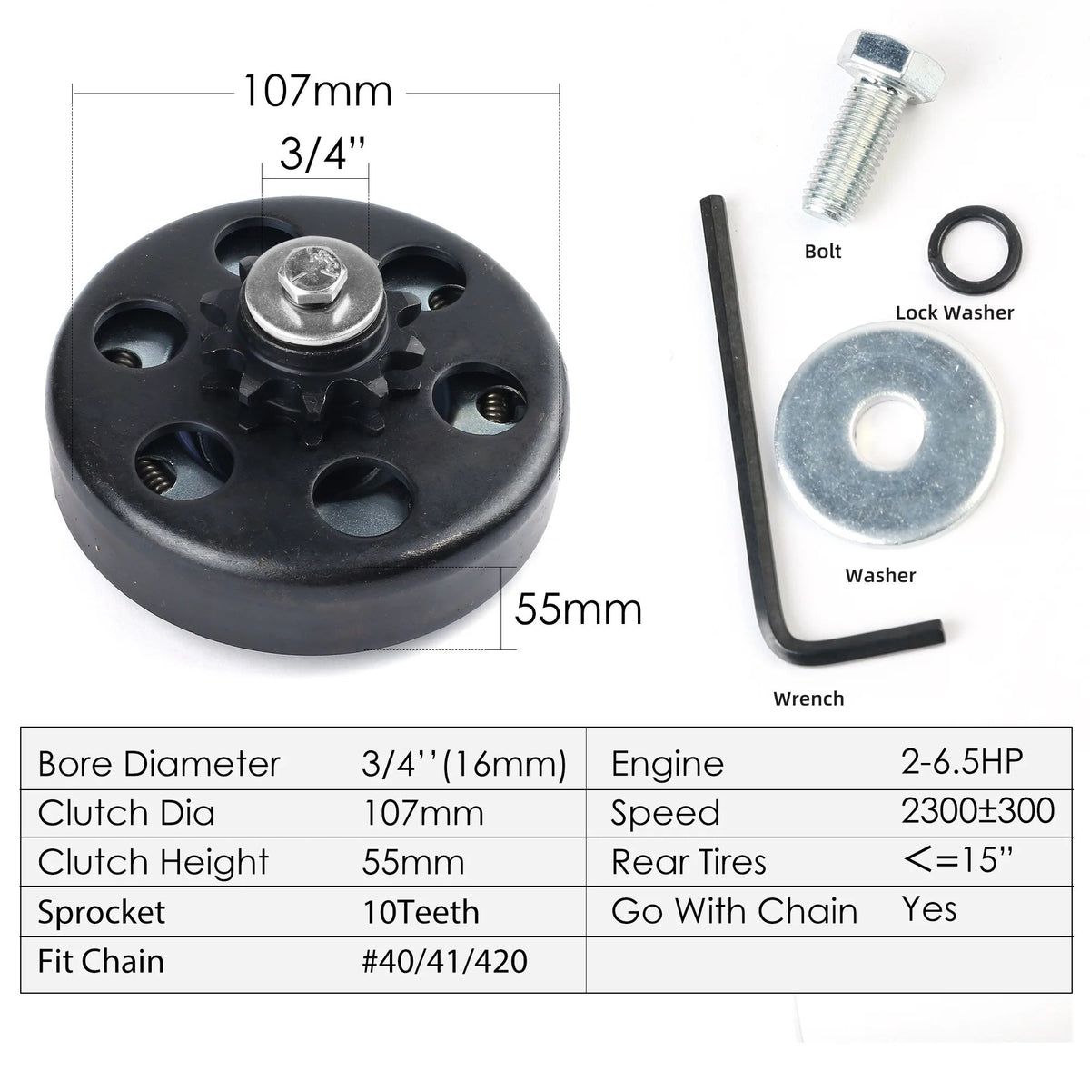 LotFancy Go Kart Clutch 3/4 Bore 10T with #40 41 420 Chain, Centrifugal Clutch