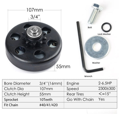 LotFancy Go Kart Clutch 3/4 Bore 10T with #40 41 420 Chain, Centrifugal Clutch