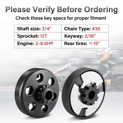 LotFancy Go Kart Clutch 3/4 Bore 12T with #35 Chain, Centrifugal Clutch