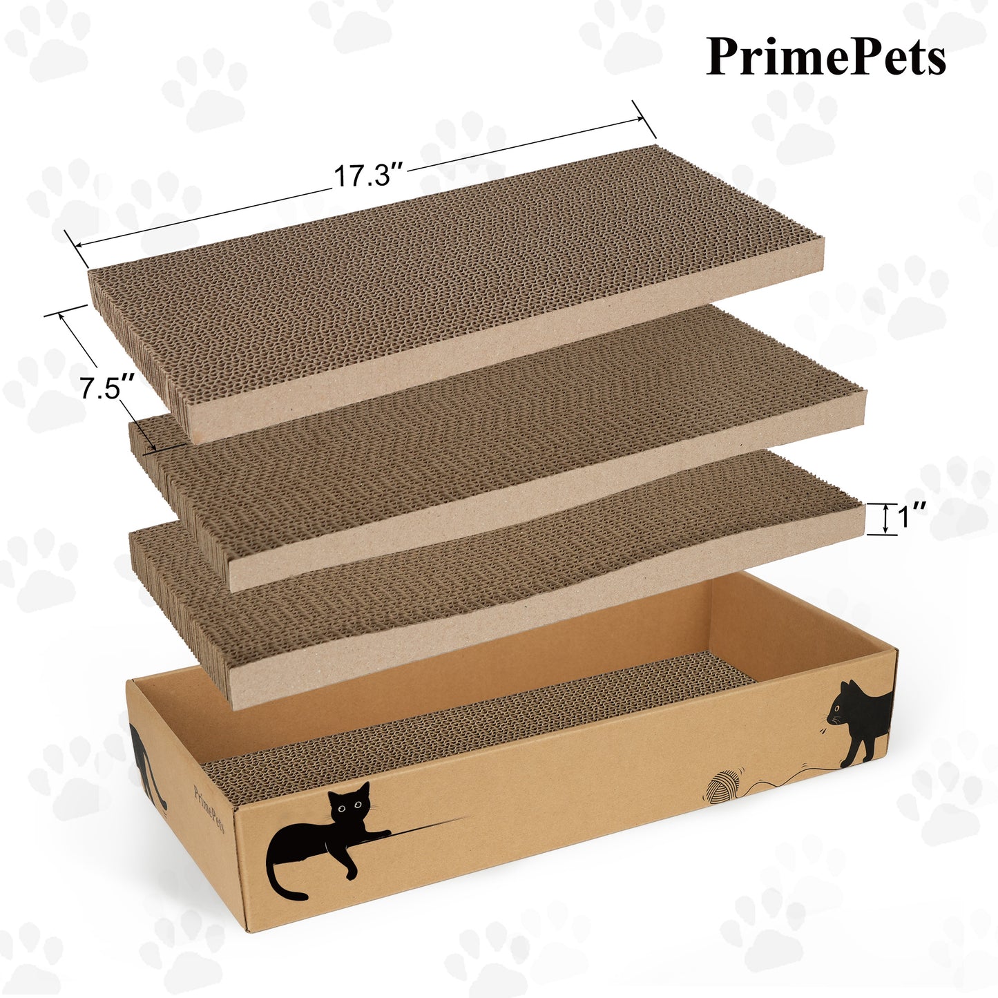 Prime Pets 3 in 1 Cat Scratcher Cardboard, Reversible Corrugated Cat Scratching Pad, Recycle Wave Curved Scratcher Board, Repalcement for Furniture Protector, Catnip Included