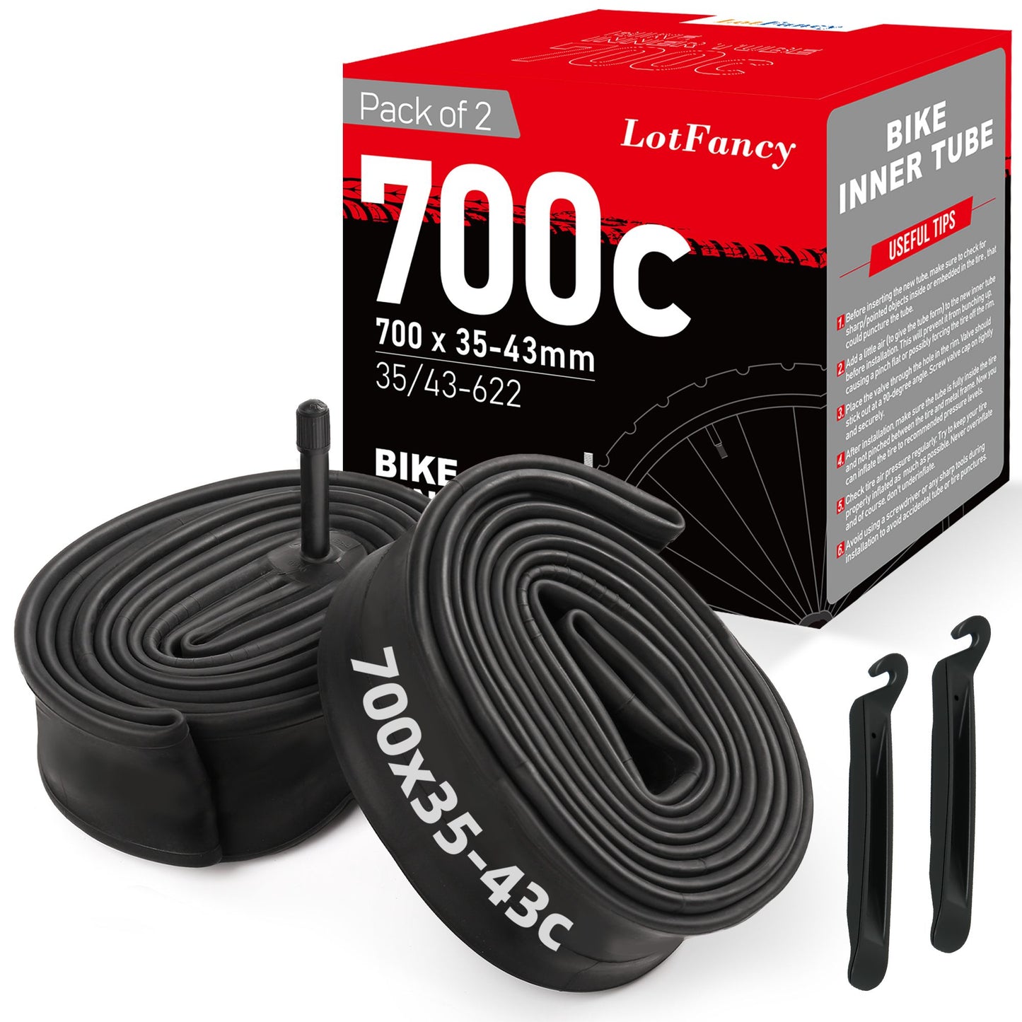 LotFancy 2Pcs 28 in 700 x 35c 43c Bike Tubes, 32mm Schrader Valve