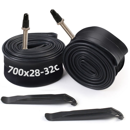 LotFancy 2Pcs 700x 28C/30C/32C Mountain Bike Tubes with 2 Tire Levers, 42mm Presta Valve
