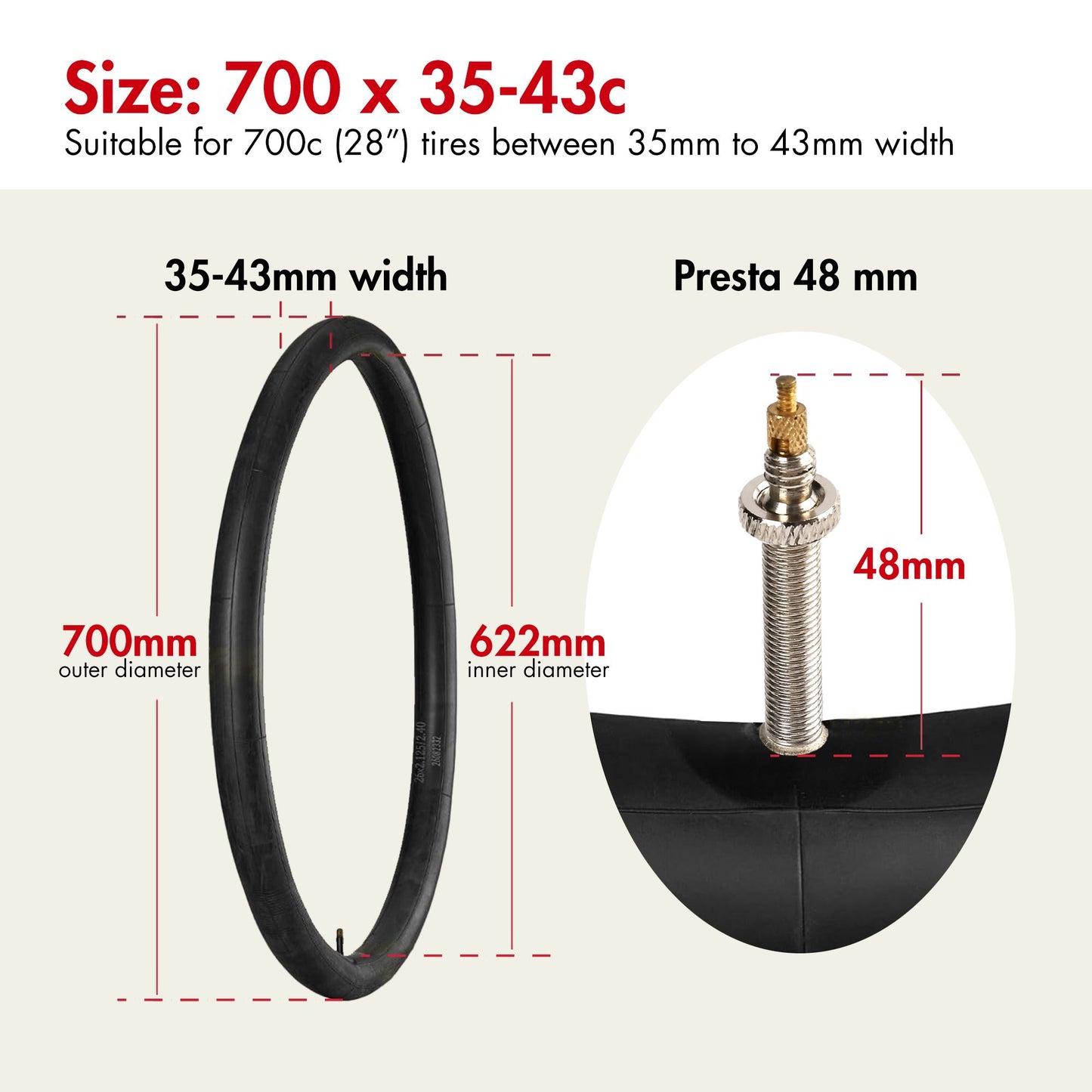 LotFancy 2Pcs 28" 700x35/37/38/40/42/43c Bike Inner Tubes, 40-622 28" x 1-5/8 x 1 1/2