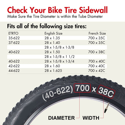 LotFancy 2Pcs 28" 700x35/37/38/40/42/43c Bike Inner Tubes, 40-622 28" x 1-5/8 x 1 1/2