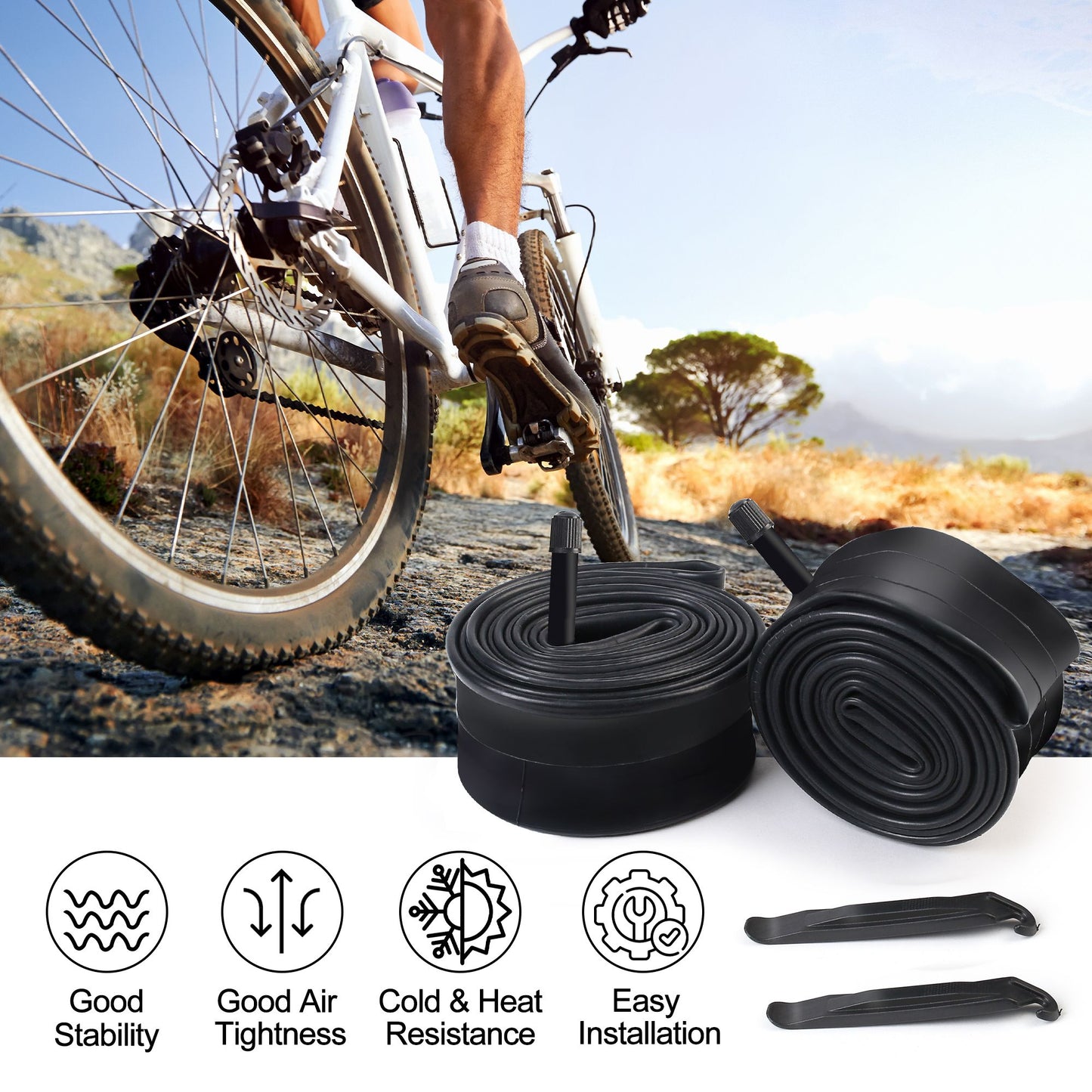 LotFancy Bicycle Tire Tubes 700c 23/25mm with Tire Levers, (2 Pack)