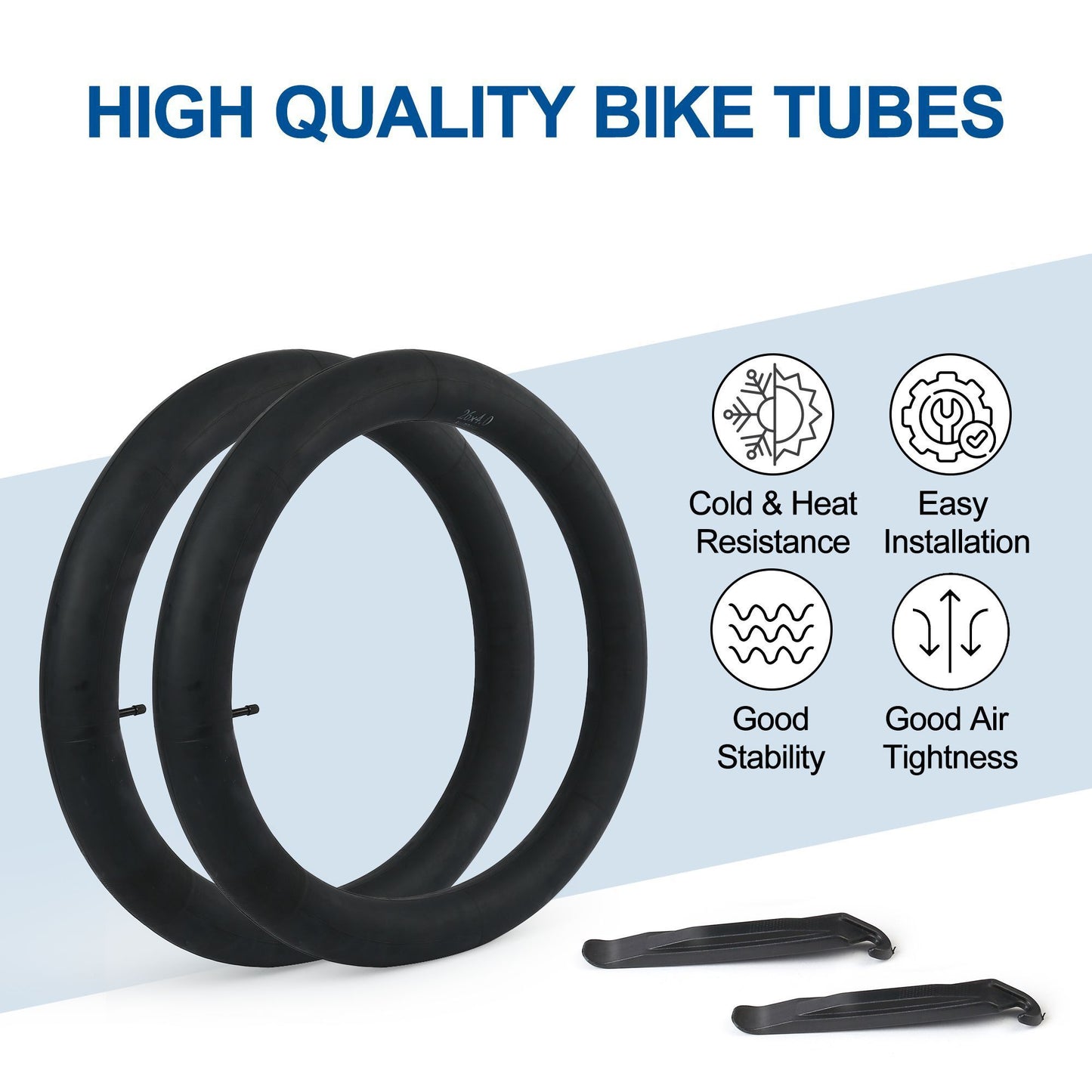LotFancy 2Pcs 26 x 4.0/3.50/3.80 Fat Bike Tubes, 35mm Schrader Valve, 2 Tire Levers