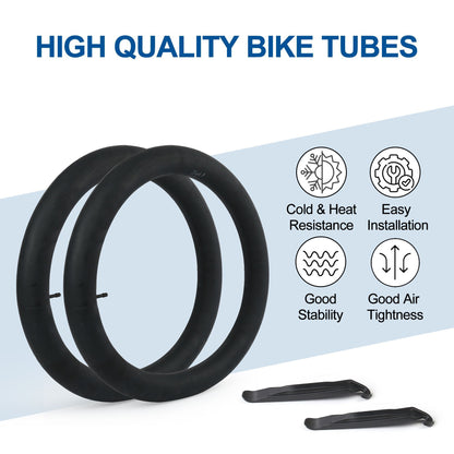 LotFancy 2Pcs 26 x 4.0/3.50/3.80 Fat Bike Tubes, 35mm Schrader Valve, 2 Tire Levers
