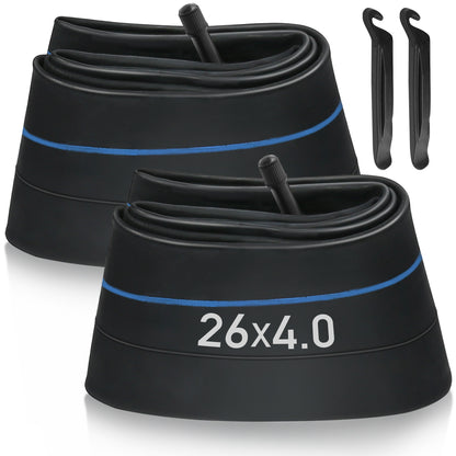 LotFancy 2Pcs 26 x 4.0/3.50/3.80 Fat Bike Tubes, 35mm Schrader Valve, 2 Tire Levers