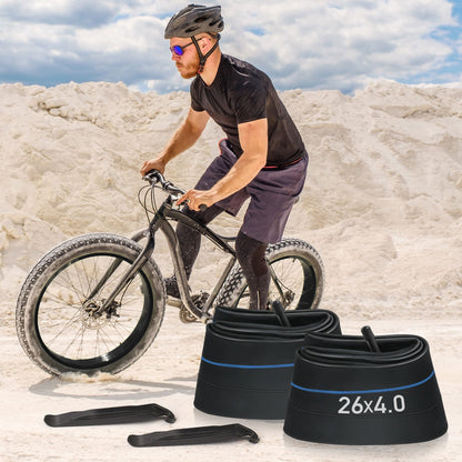 LotFancy 2Pcs 26 x 4.0/3.50/3.80 Fat Bike Tubes, 35mm Schrader Valve, 2 Tire Levers