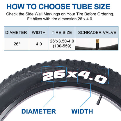 LotFancy 2Pcs 26 x 4.0/3.50/3.80 Fat Bike Tubes, 35mm Schrader Valve, 2 Tire Levers