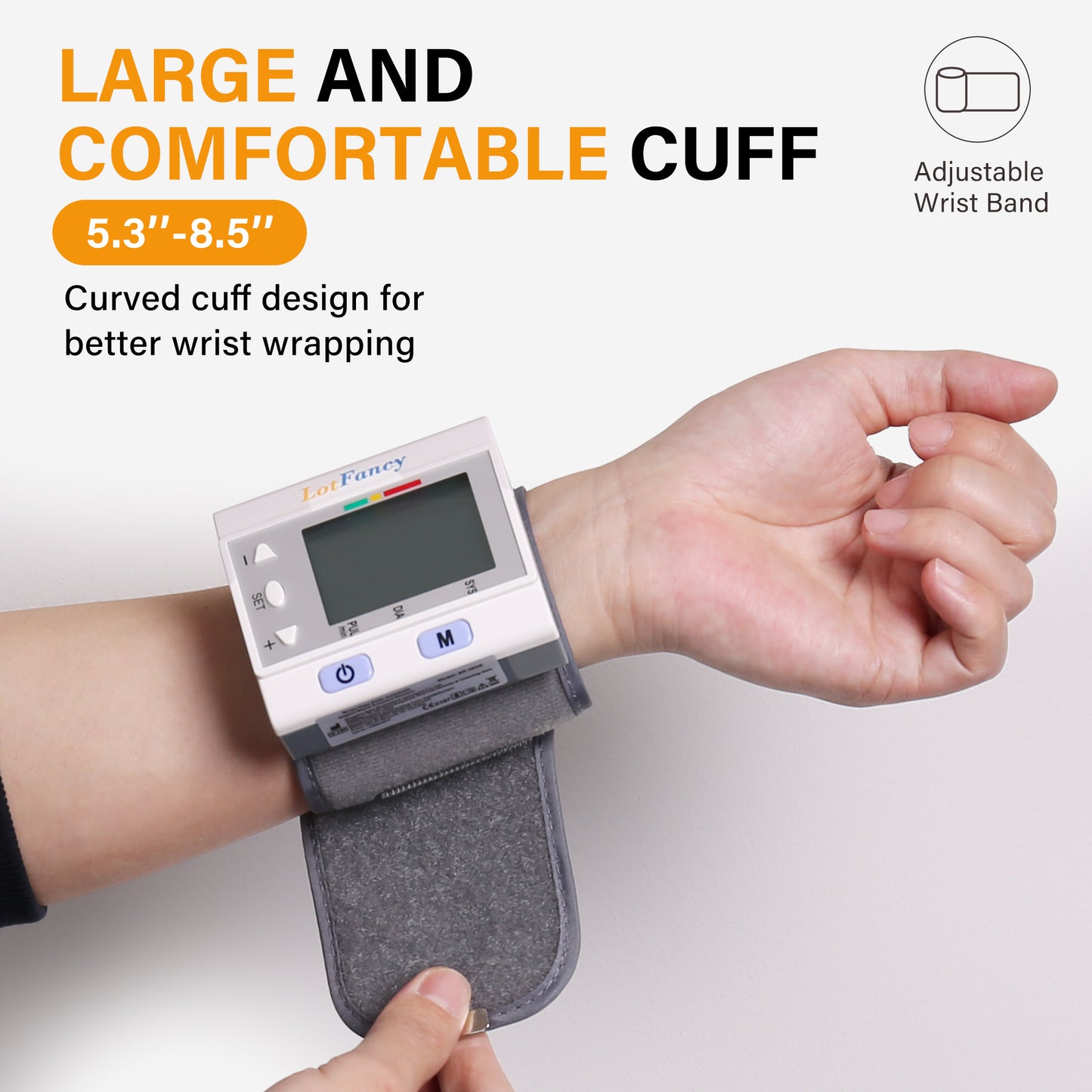 LotFancy Wrist Blood Pressure Monitor for Home Use, BP Cuff, Automatic Digital Blood Pressure Machine, BP Monitor, (5.3”-8.5”), 4 Users, 120 Memory, with Large Screen