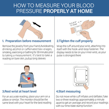 LotFancy Wrist Blood Pressure Monitor for Home Use, BP Cuff, Automatic Digital Blood Pressure Machine, BP Monitor, (5.3”-8.5”), 4 Users, 120 Memory, with Large Screen