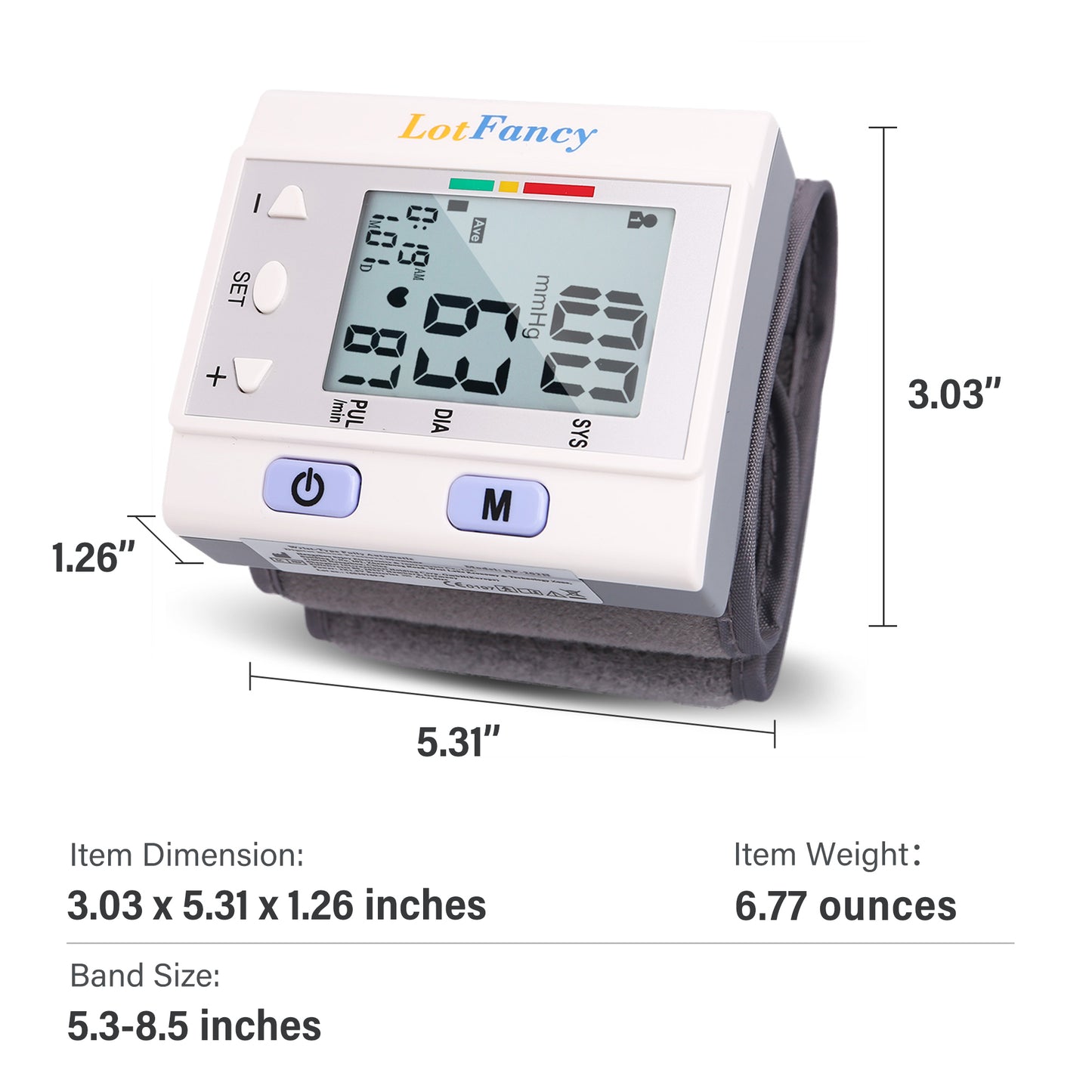 LotFancy Wrist Blood Pressure Monitor for Home Use, BP Cuff, Automatic Digital Blood Pressure Machine, BP Monitor, (5.3”-8.5”), 4 Users, 120 Memory, with Large Screen