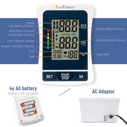 LotFancy Blood Pressure Monitor, Automatic BP Cuff (8.6-14.2”) Machine Kit, Digital Upper Arm Gauge Accurate Tester, Portable Home BP Meter - 120 Sets Memory, Large LCD Display, M Cuff