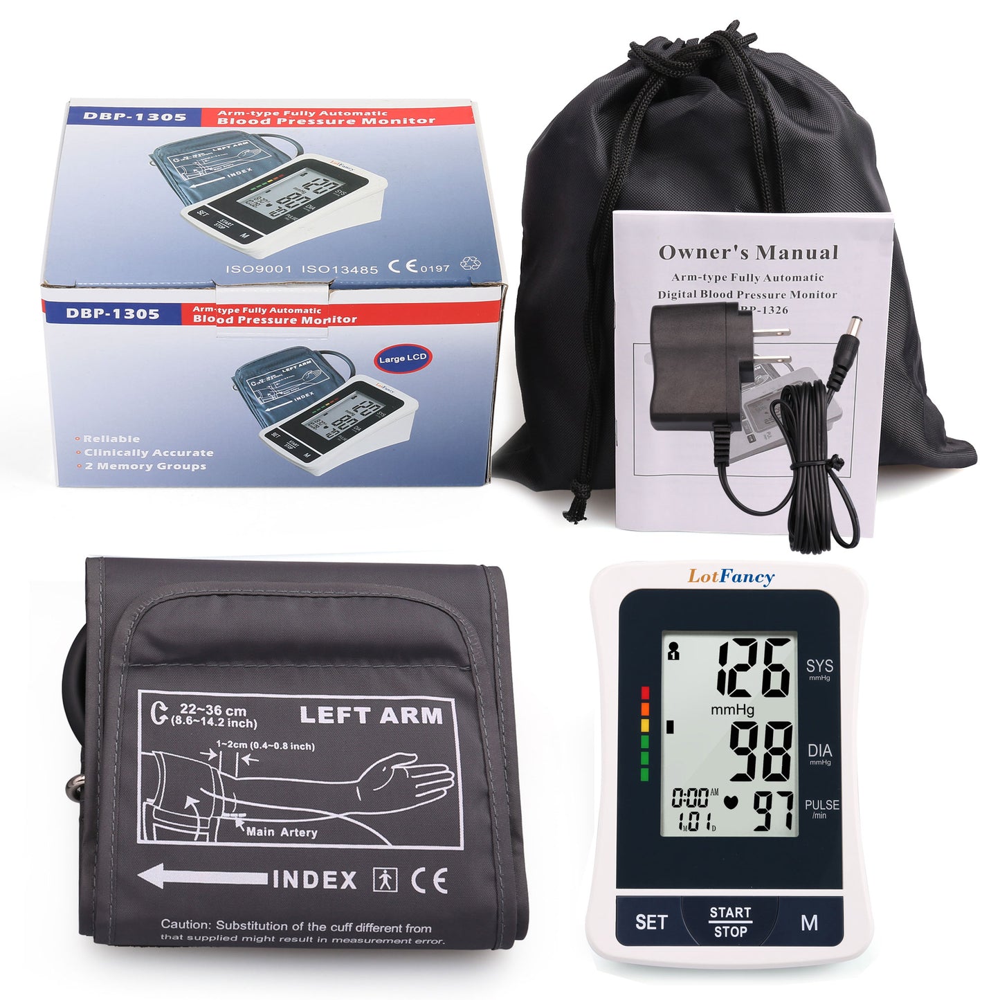 LotFancy Blood Pressure Monitor, Automatic BP Cuff (8.6-14.2”) Machine Kit, Digital Upper Arm Gauge Accurate Tester, Portable Home BP Meter - 120 Sets Memory, Large LCD Display, M Cuff