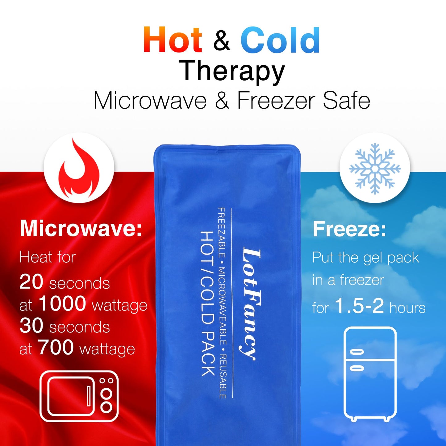 LotFancy Ice Pack for Injuries, Reusable Hot Cold Pack for Therapy, Cooling or Heating Pad for First Aid, Back Shoulder Neck Head Feet Pain Relief PMT