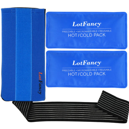 LotFancy Reusable Gel Ice Pack Wrap, 2 Gel Packs with Cover, Hot Cold Therapy for Sport Injuries, First Aid, Neck Knee Head Ankle Wrist Elbow Foot Calves Pain Relief