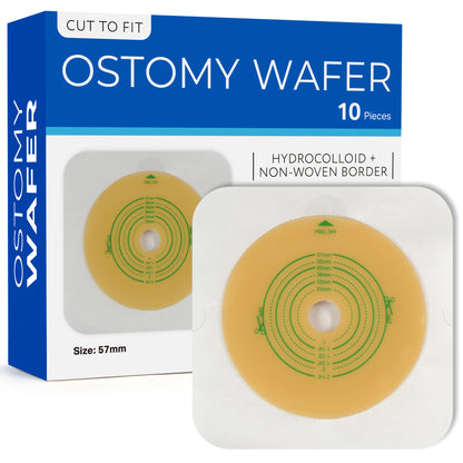 LotFancy Skin Barrier with Non-Woven Border for Two-Piece Drainable Pouch, 10 Pcs Ostomy Wafers