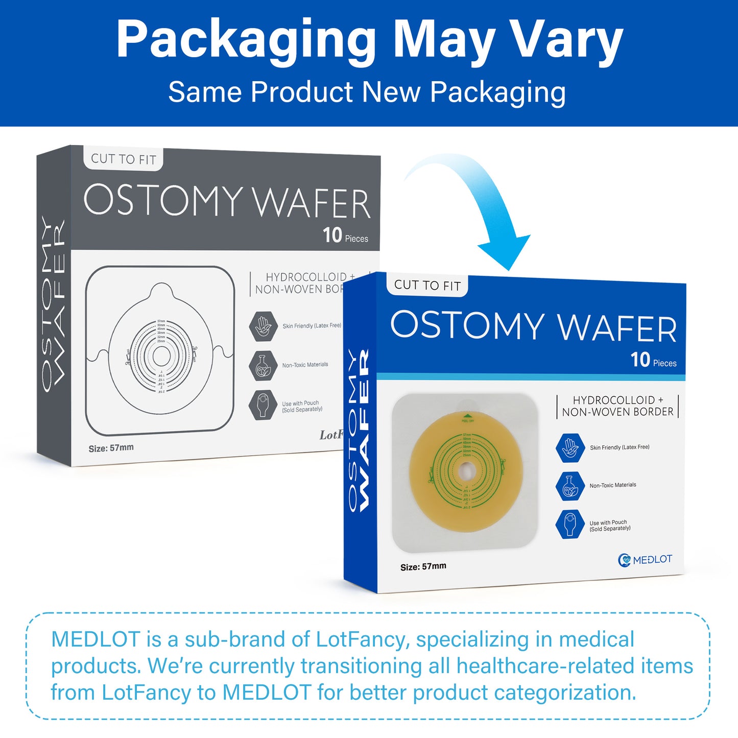 LotFancy Skin Barrier with Non-Woven Border for Two-Piece Drainable Pouch, 10 Pcs Ostomy Wafers