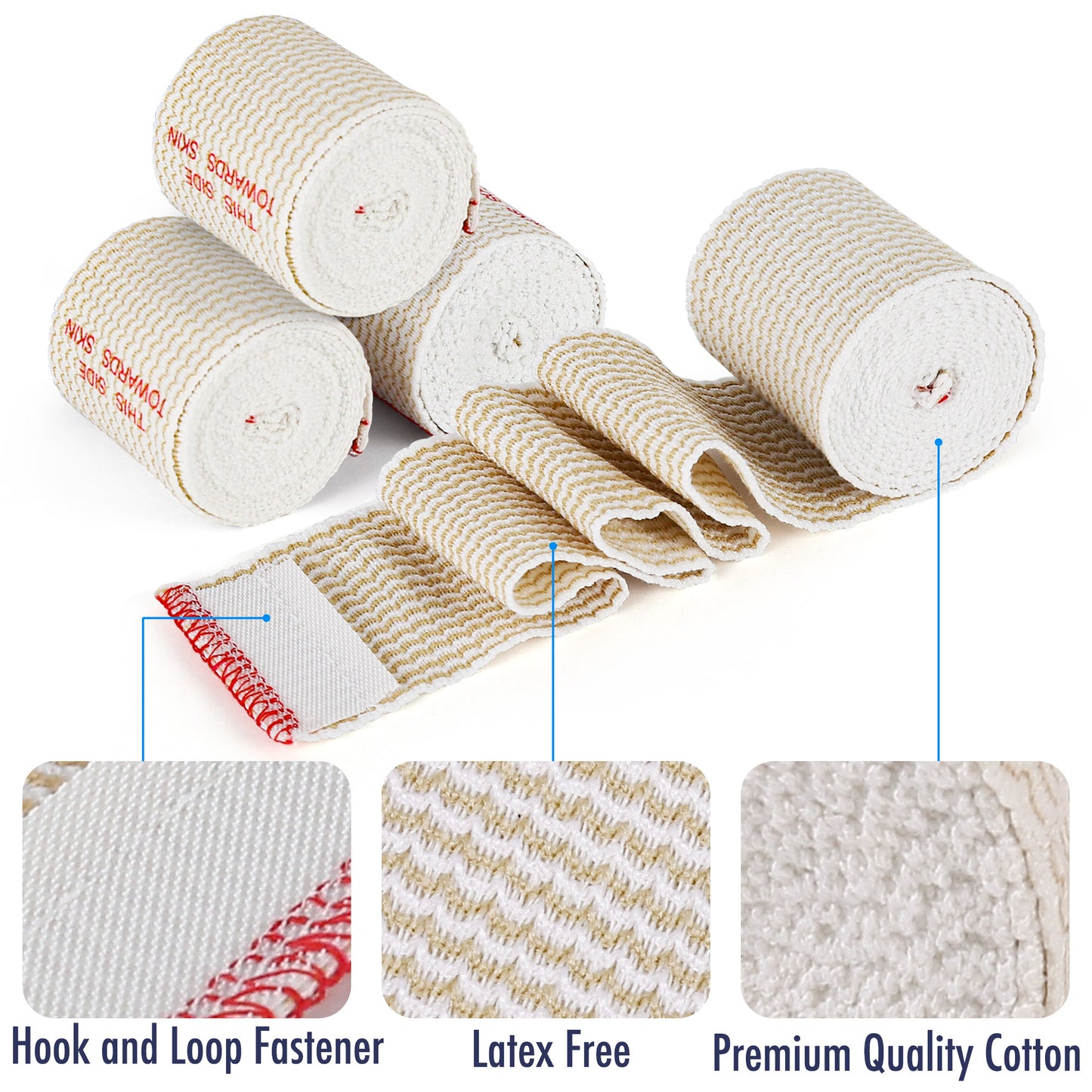 LotFancy 4 Pcs Cotton Elastic Bandage Wrap, 2 inches x 15 feet , Cotton Compression Bandages