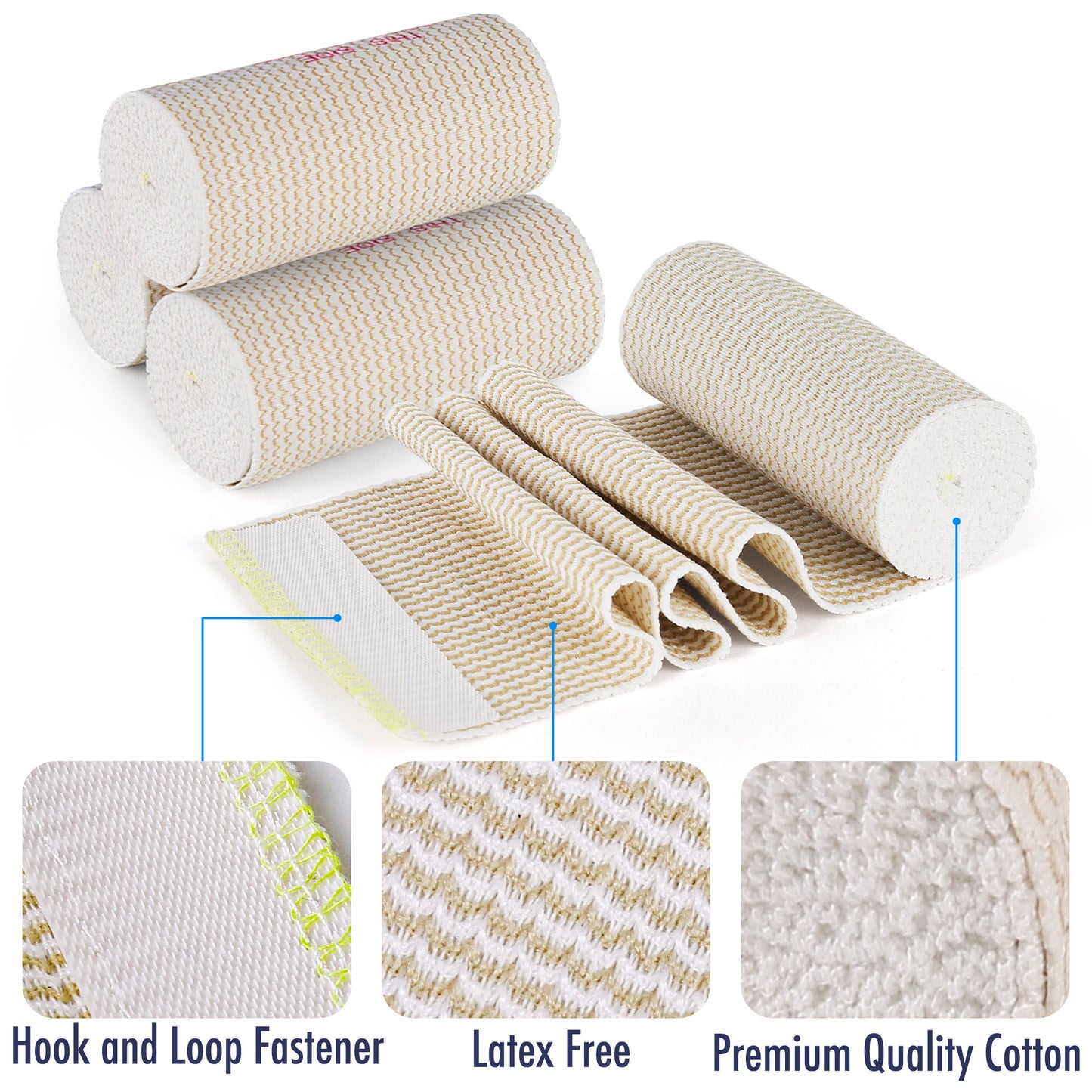 LotFancy Cotton Elastic Bandage, 2Pcs Compression Bandage Wrap with Hook-and-Loop Closure on Both Ends, Support & First Aid for Sports, Medical, and Injury Recovery