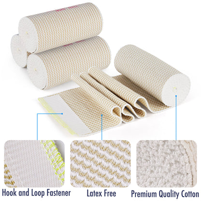 LotFancy Cotton Elastic Bandage, 2Pcs Compression Bandage Wrap with Hook-and-Loop Closure on Both Ends, Support & First Aid for Sports, Medical, and Injury Recovery