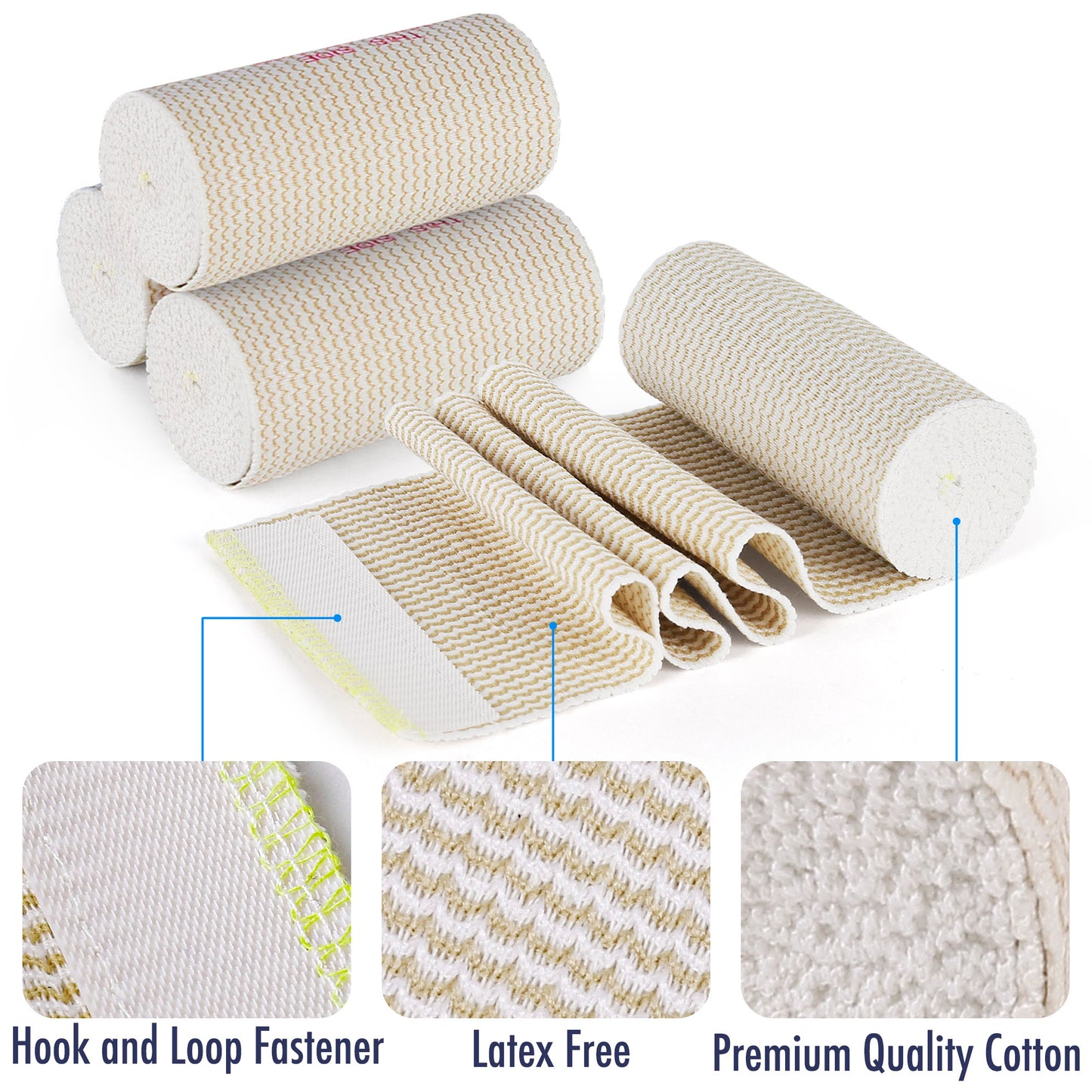 LotFancy 4 Pack Cotton Elastic Bandage Wrap 4 inches x 15 feet , Cotton Compression Bandages
