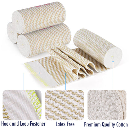 LotFancy 4 Pack Cotton Elastic Bandage Wrap 4 inches x 15 feet , Cotton Compression Bandages