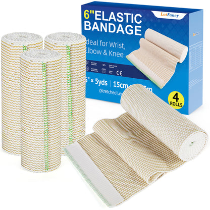 LotFancy Cotton Elastic Bandage, 2Pcs Compression Bandage Wrap with Hook-and-Loop Closure on Both Ends, Support & First Aid for Sports, Medical, and Injury Recovery