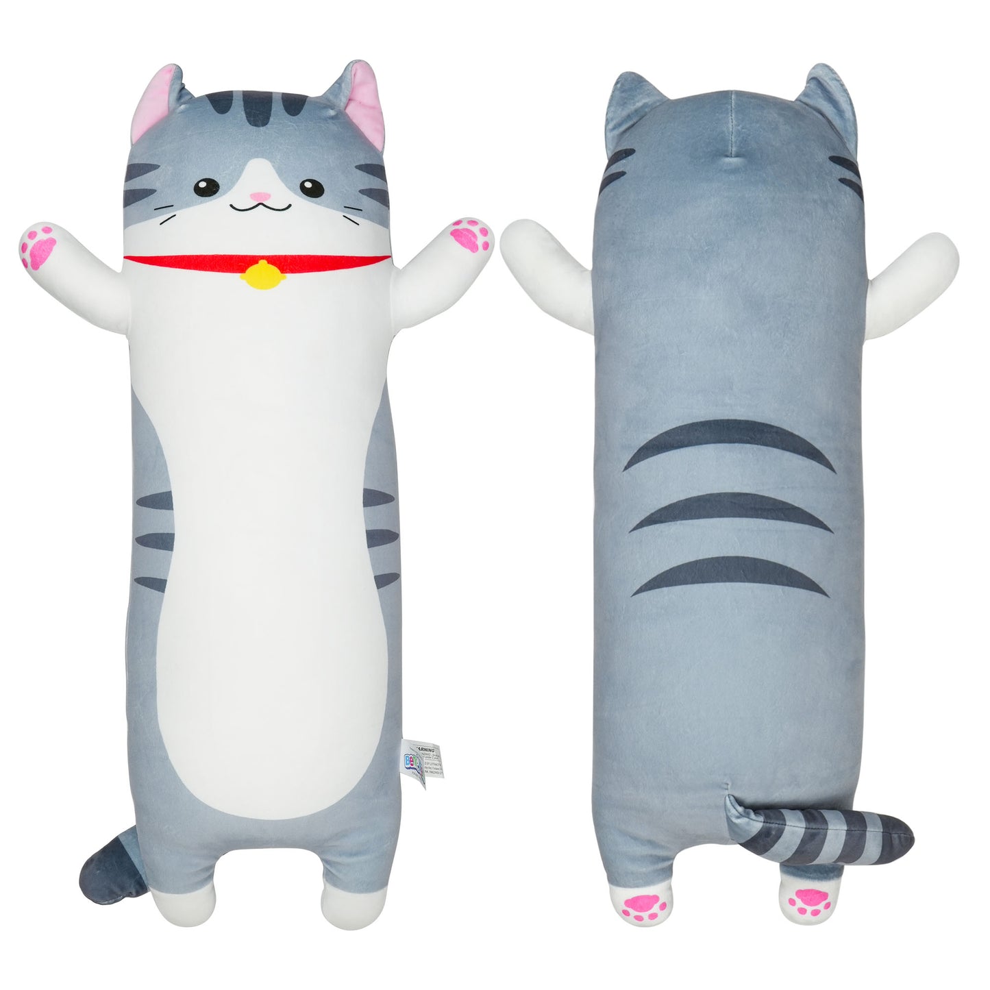 BenBen Long Cat Plush Pillow, Cat Stuffed Animal Body Pillow for Kids, 35.5 in, Grey