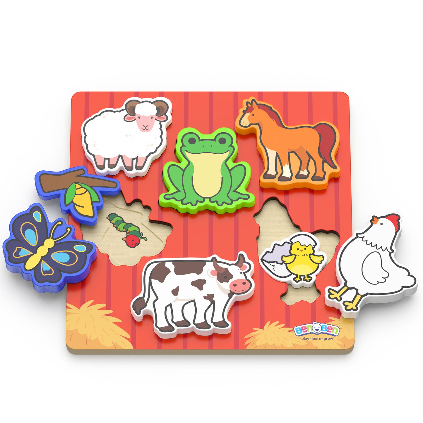 BenBen Wooden Puzzles for Toddlers 1-3, Life Cycle Animal Toddler Puzzles, Montessori Toys