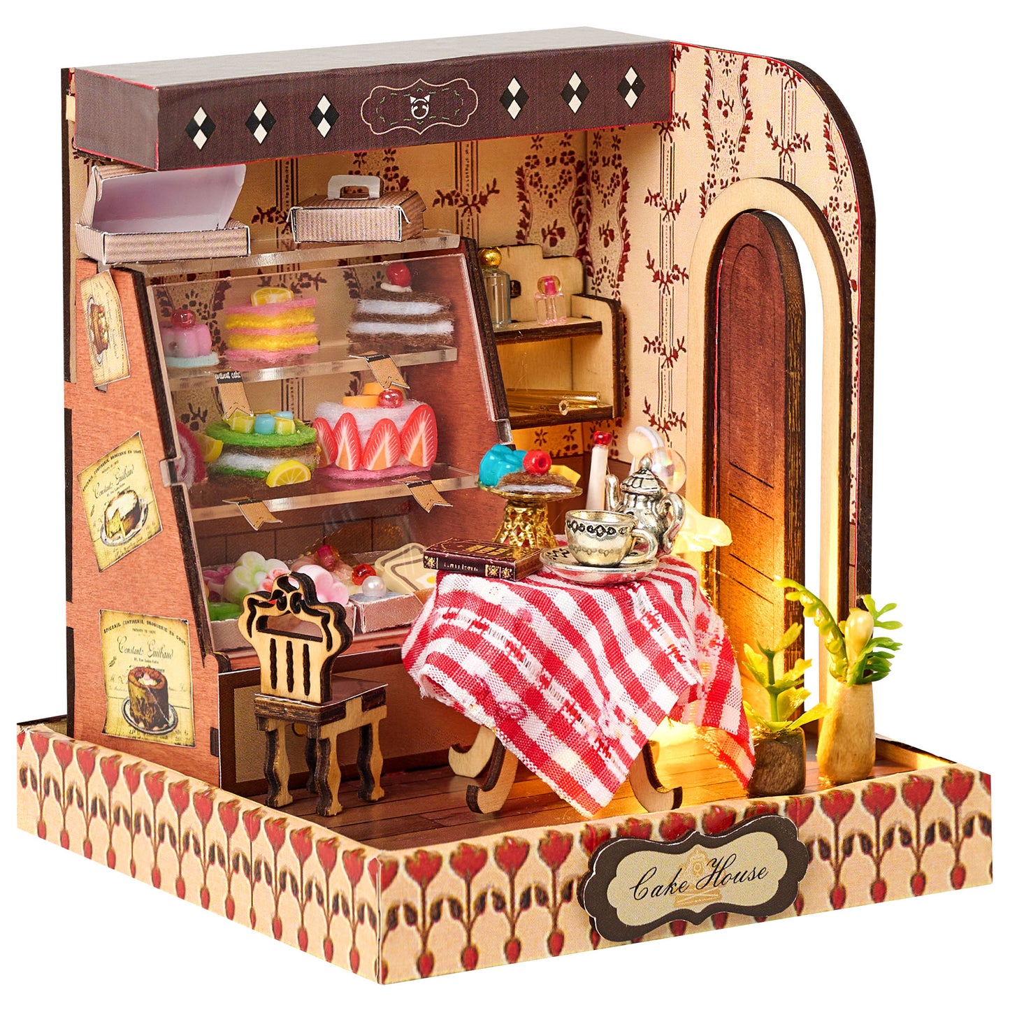 BenBen DIY Miniature House Kit, Cake Shop Model Craft Kits with Light, Furniture, Mini Doll House Building Kit for Adults, Teens, Tiny Dollhouse Diorama for Stress Relief, Home Décor