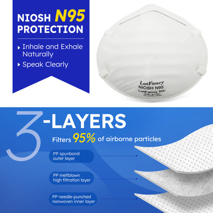 LotFancy N95 Face Mask, 20 Pack NIOSH Particulate Respirator, Dust Mask