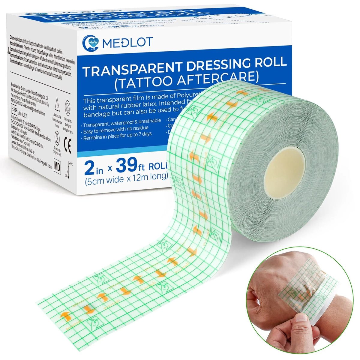 LotFancy Tattoo Aftercare Bandage Rolls, 2"x13 Yards, Waterproof Transparent Film for Tattoo Healing