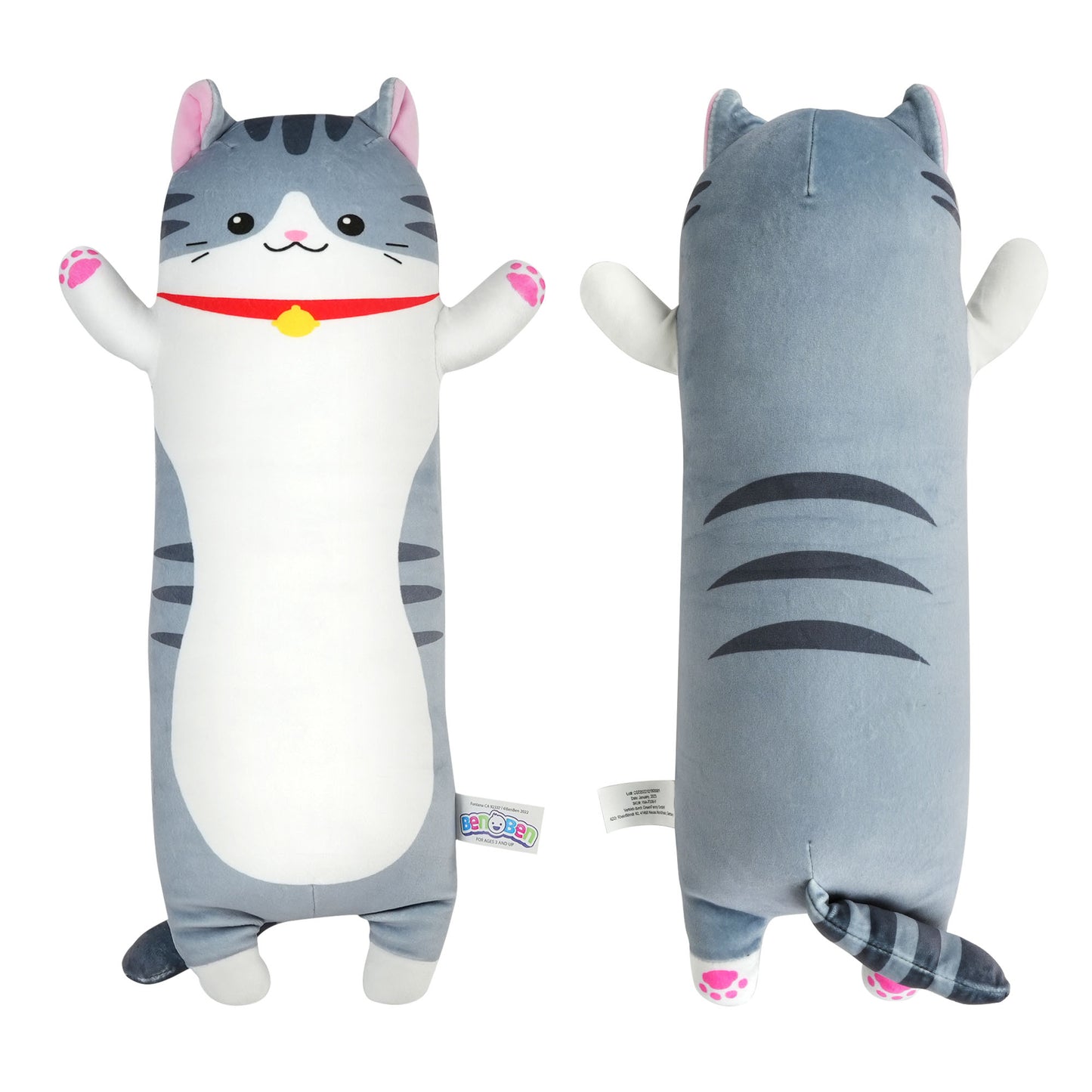 BenBen Grey Cat Soft Pillow, Stuffed Plush Long Throw Sleeping Pillow Toy