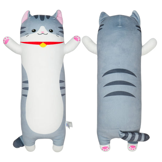 BenBen Grey Cat Soft Pillow, Stuffed Plush Long Throw Sleeping Pillow Toy 35.4 in