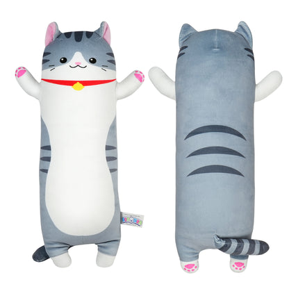 BenBen Grey Cat Soft Pillow, Stuffed Plush Long Throw Sleeping Pillow Toy