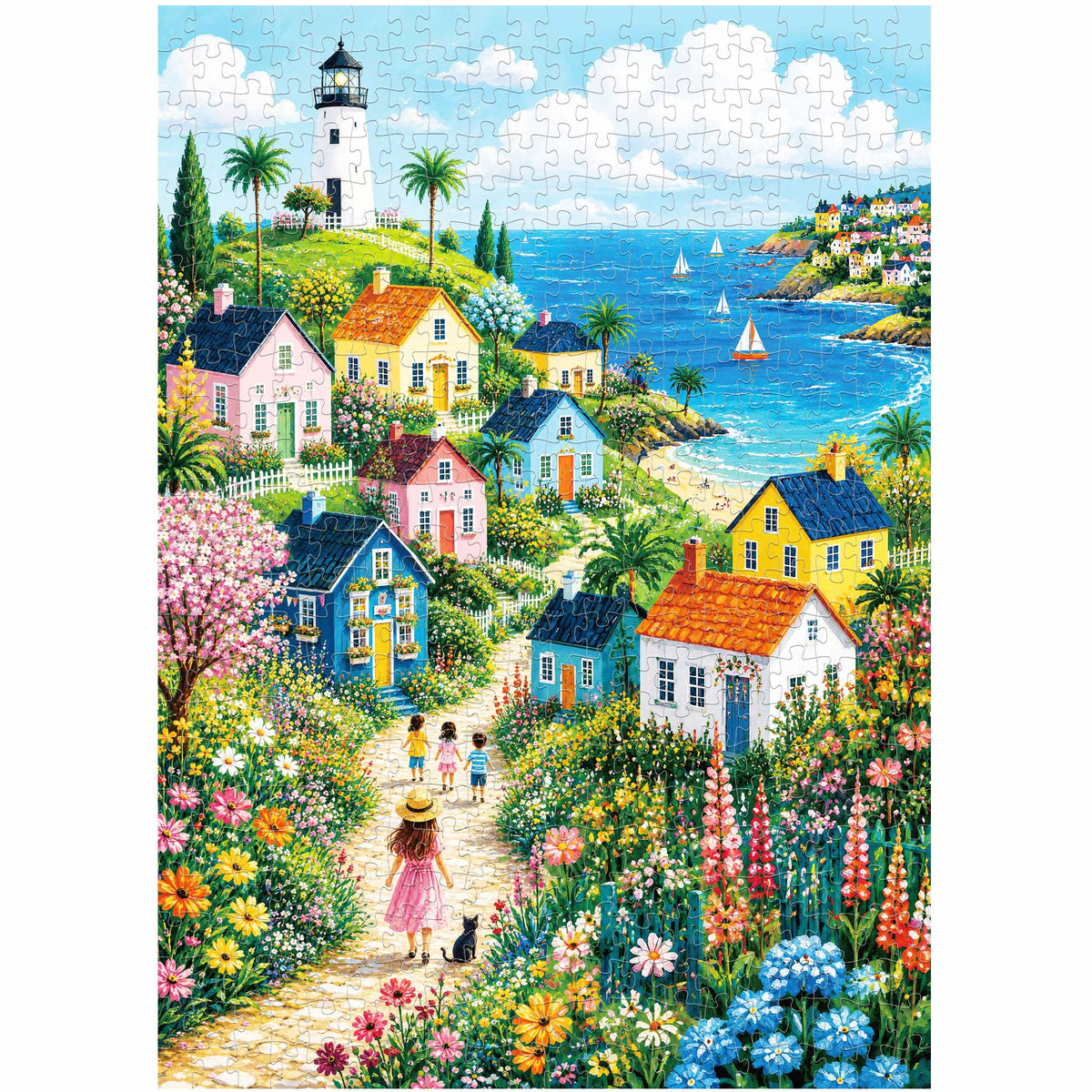 BenBen 500 Pieces Puzzles For Adults, Blossom Seaside Hamlet, Jigsaw Puzzle with Patterns on Back