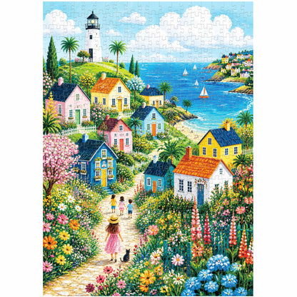 BenBen 500 Pieces Puzzles For Adults, Blossom Seaside Hamlet, Jigsaw Puzzle with Patterns on Back