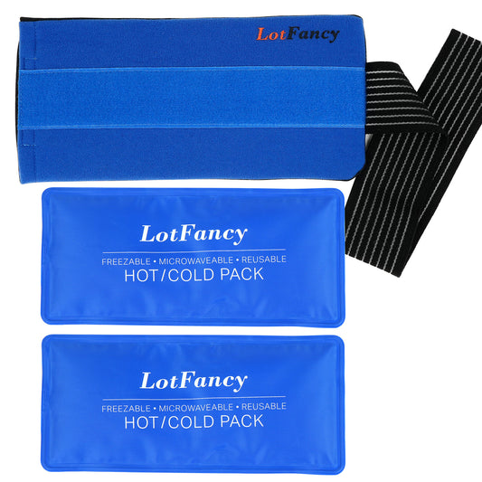 LotFancy Reusable Gel Ice Pack Wrap, 2 Gel Packs with Cover, Hot Cold Therapy for Sport Injuries, First Aid, Neck Knee Head Ankle Wrist Elbow Foot Calves Pain Relief