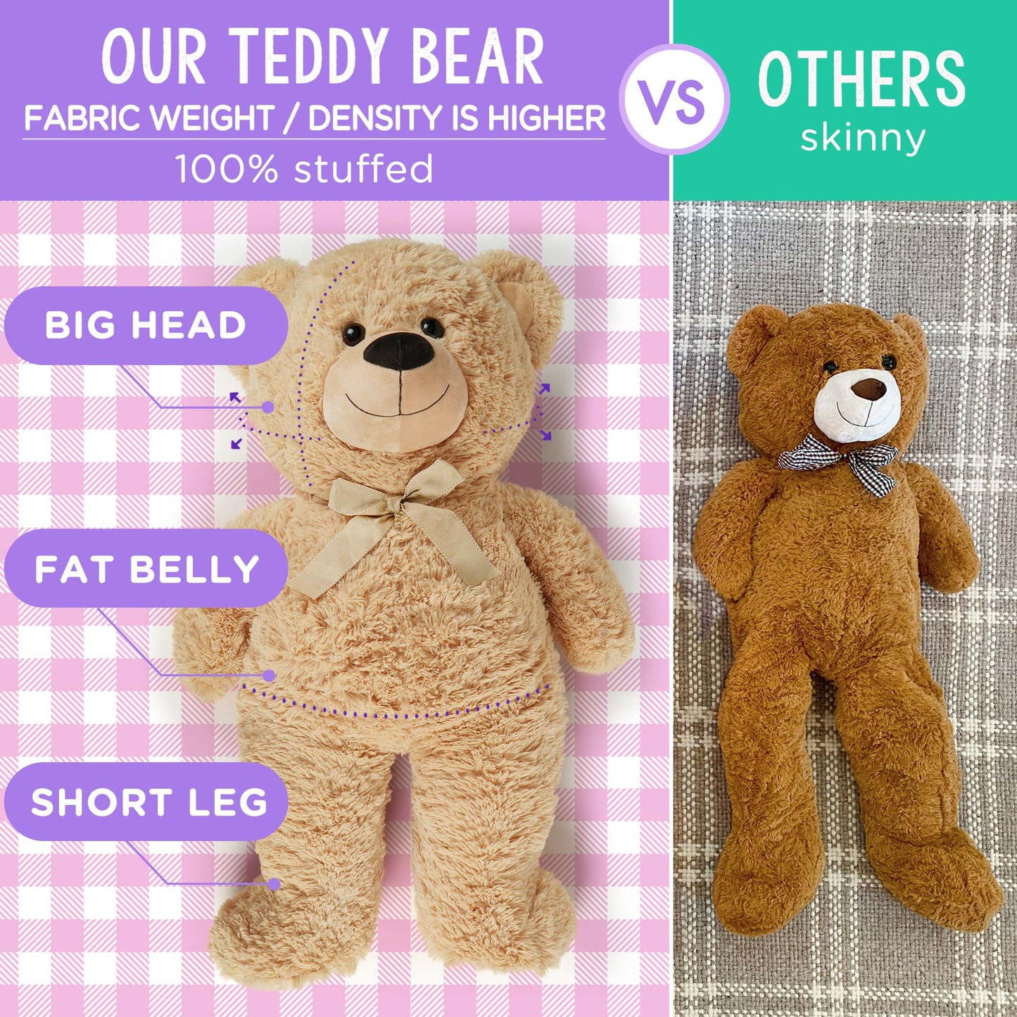 LotFancy Big Teddy Bear, 3 Feet Giant Teddy Bear Stuffed Animal, Large Bear Plush Toy with Big Footprints