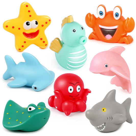 LotFancy 8Pcs Ocean Bath Toys for Toddler Infant, No Hole Mold Free Kids Baby Bath Tub Toys WMT