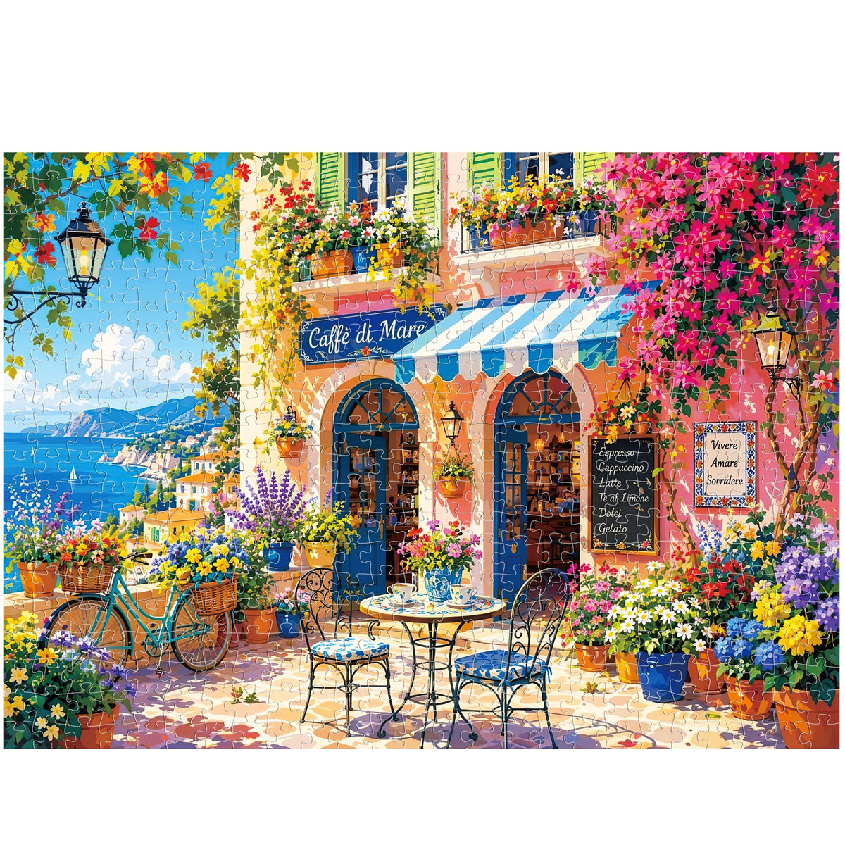 BenBen Puzzles for Adults 500 Pieces, Caffè di Mare, Jigsaw Puzzle with Patterns on Back